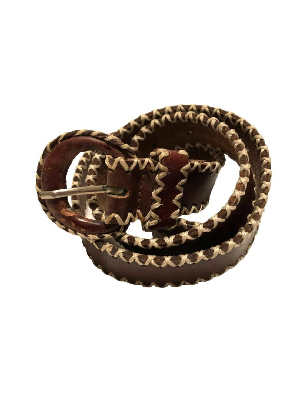 Western Boho Braided Leather Belt Sz M Made in India Brown Tan 31.5 "Womens